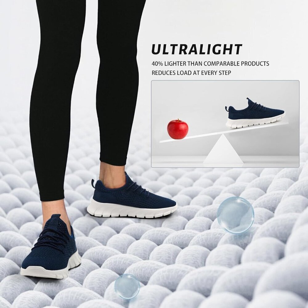Women's Blue White Non Slip Pull-on Comfortable Casual Fashion Running Sneakers - Picture 6 of 6